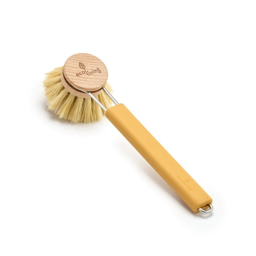 EcoLiving Dish Brush With Replaceable Plant Bristle Head Yellow &Keep