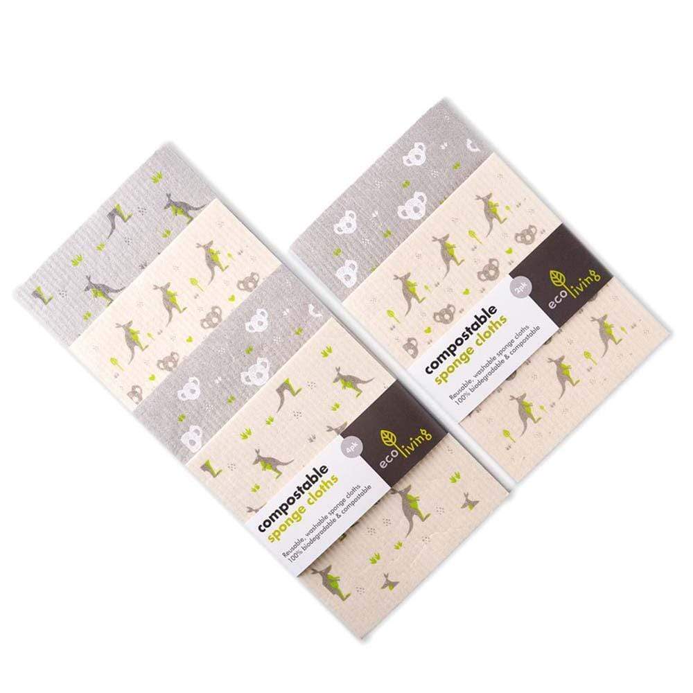 Compostable Sponge Cleaning Cloths - 2 or 4 Pack - Wildlife Rescue EcoLiving &Keep