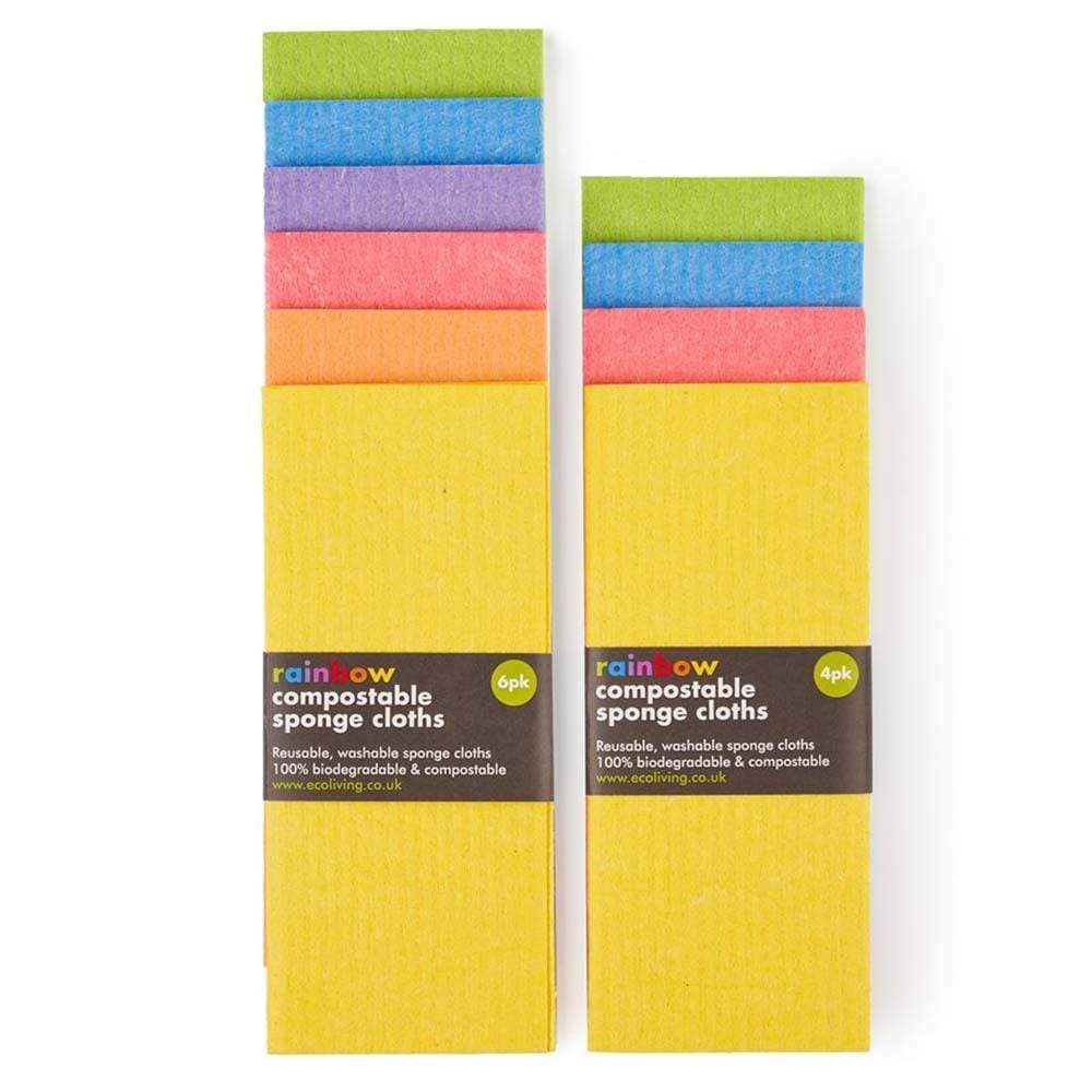 Compostable Sponge Cleaning Cloths - 4 or 6 Pack RAINBOW Ecoliving &Keep