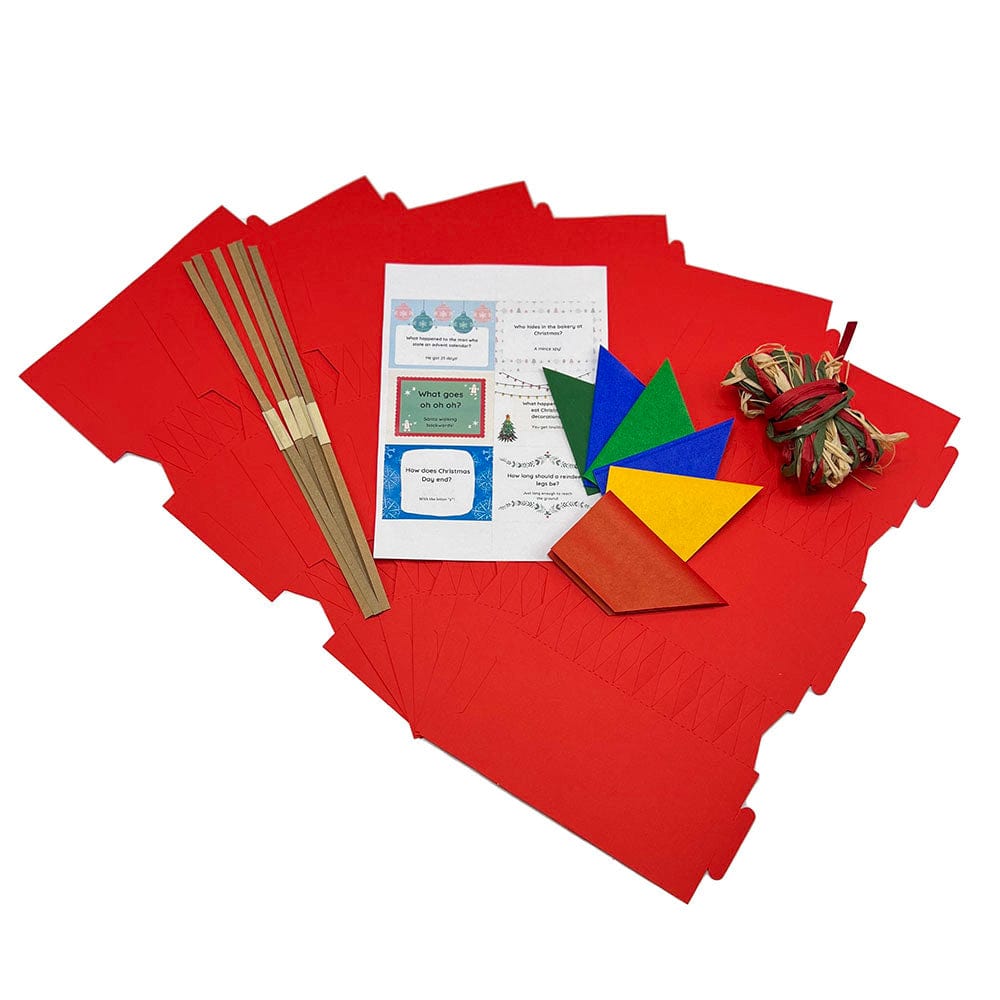 Red Linen-Effect Christmas Cracker Making Kit (6) &Keep