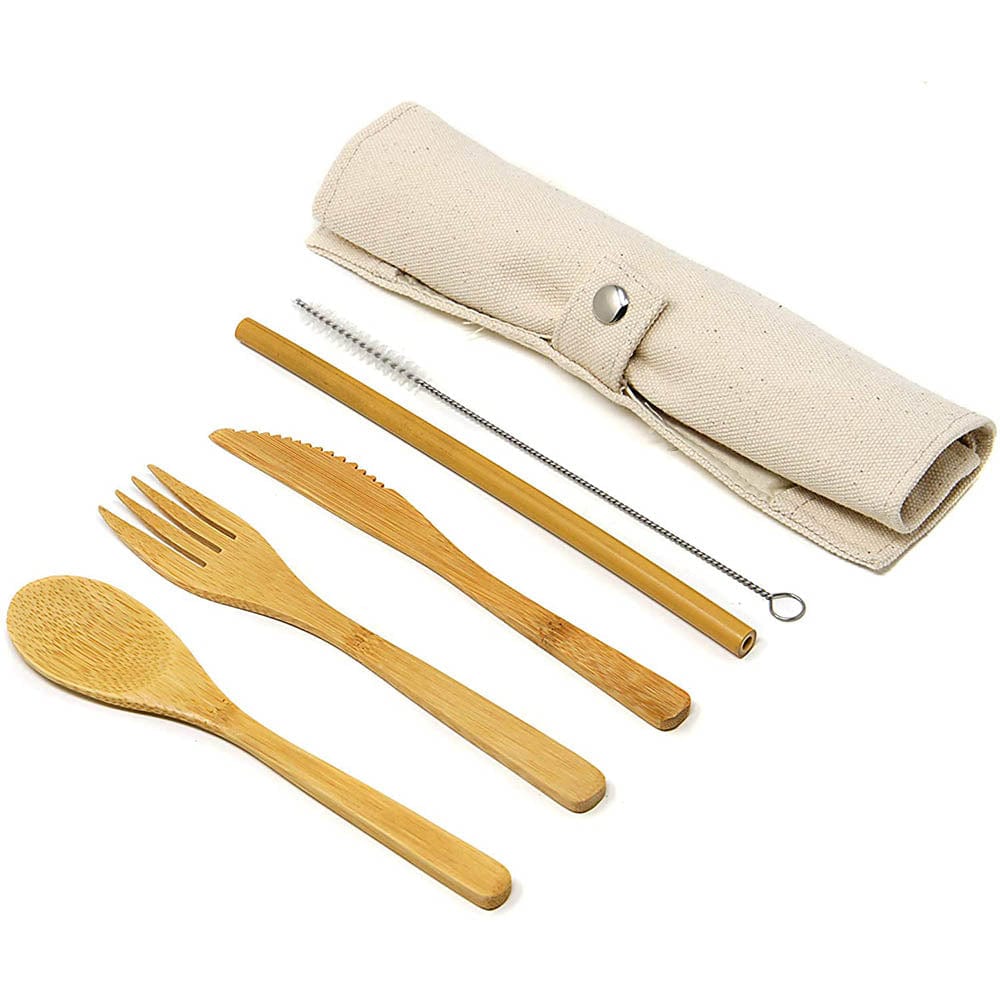 &Keep Bamboo Cutlery Set in Cotton Storage Pouch