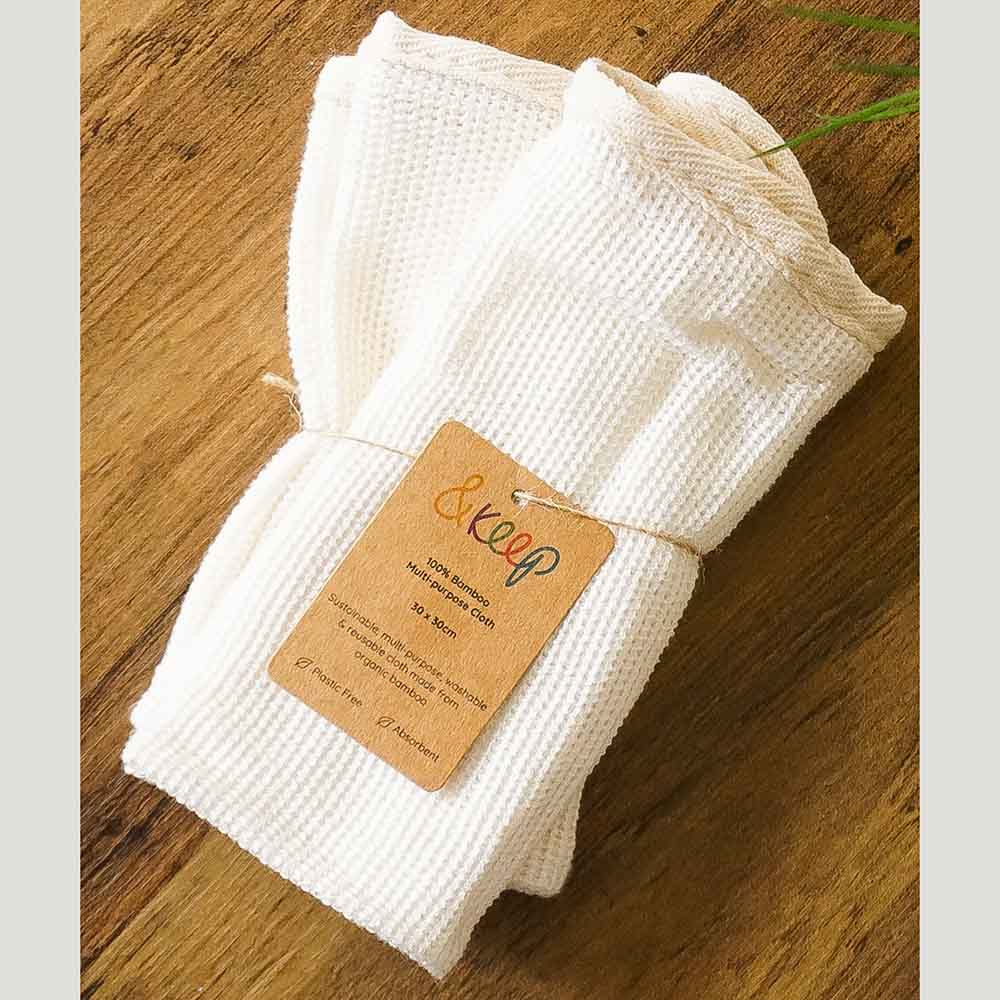 100% Bamboo Waffle Dish Cloth & Cleaning Cloth - Reusable Cleaning