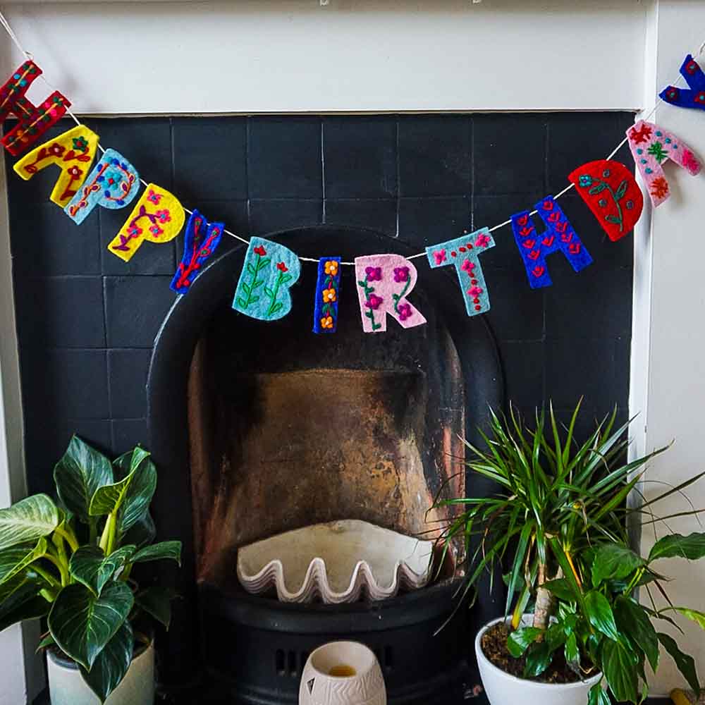 Happy Birthday Hand Felted Embroidered Garland &Keep