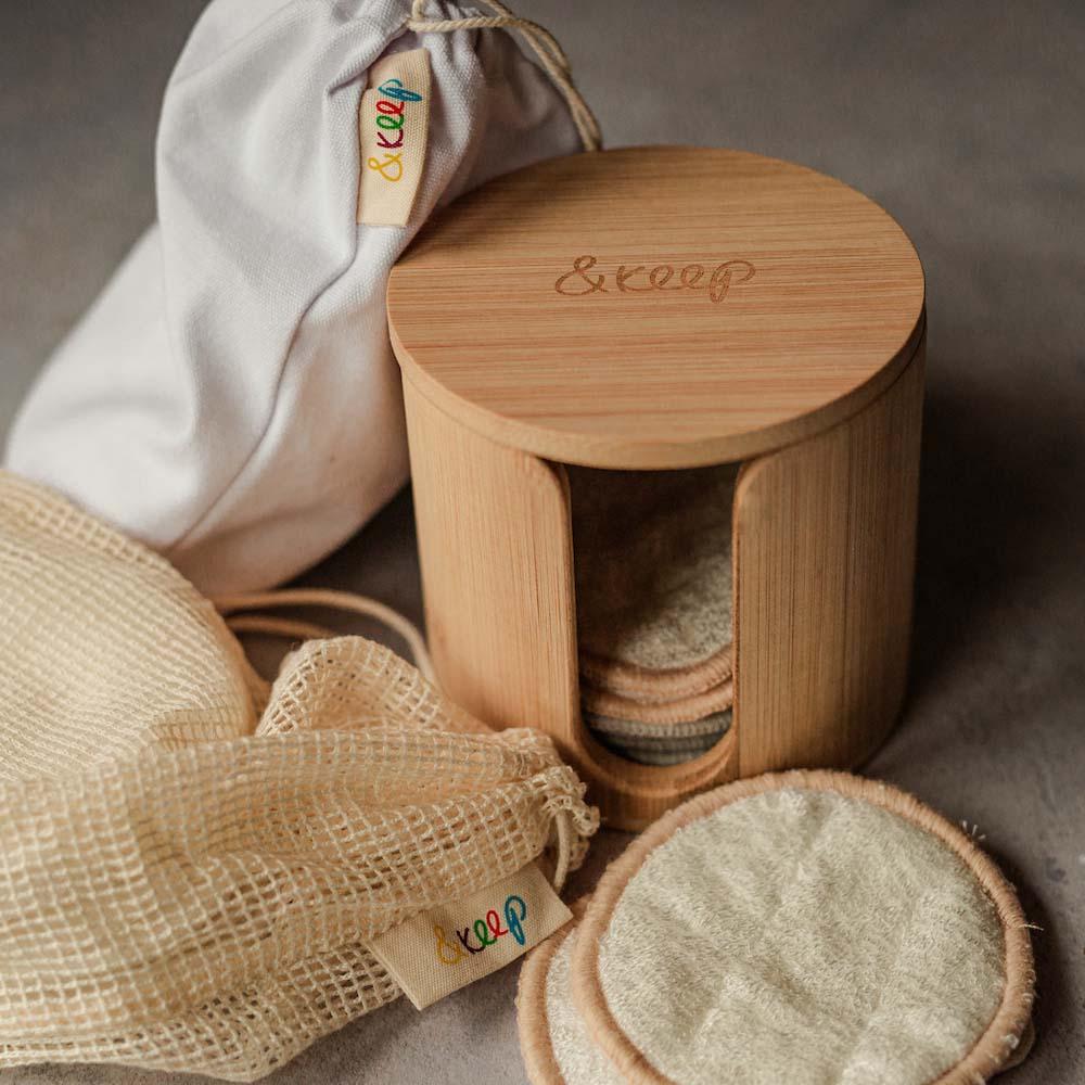 &Keep Gift Set 10 Bamboo Make Up Pads Wash Bag & Storage Box