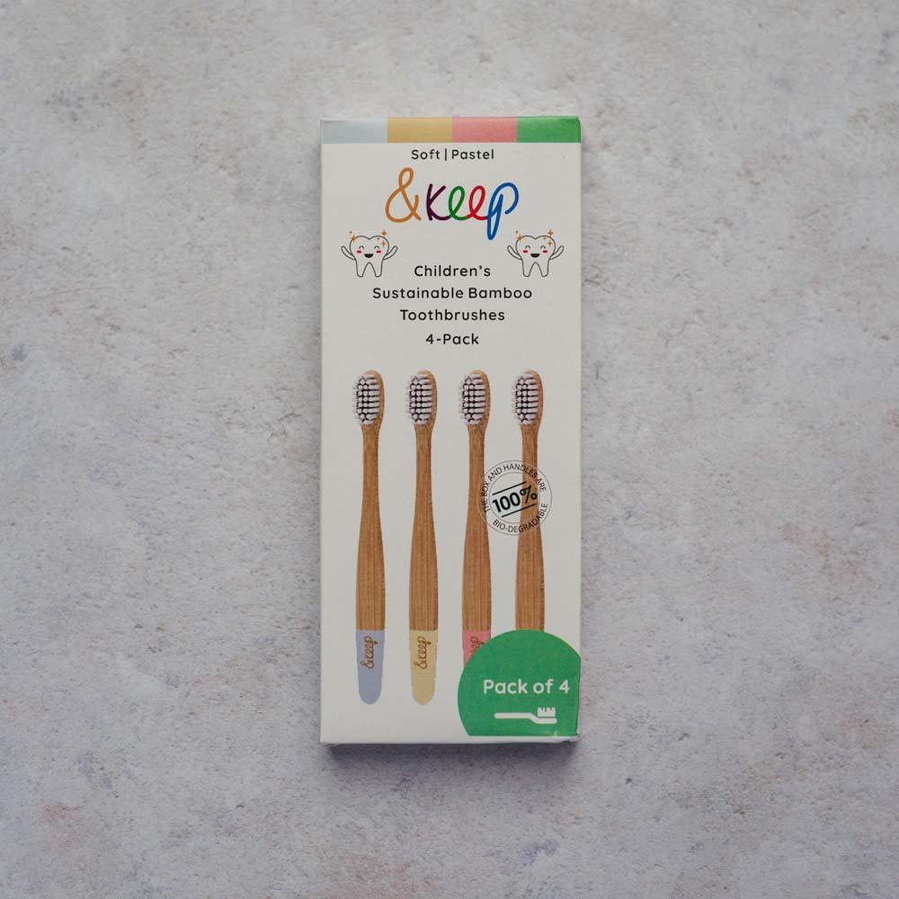&Keep Children's Bamboo Toothbrushes - Pack of 4 Pastels &Keep