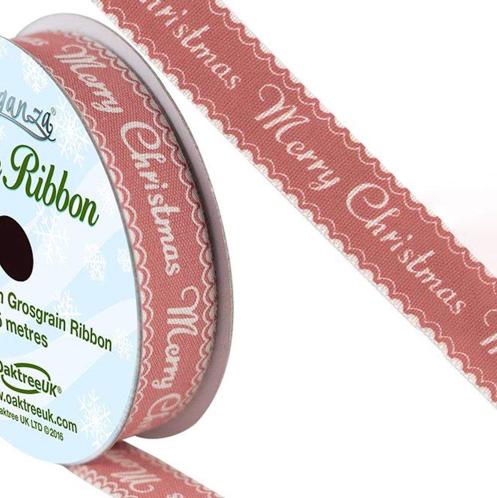 Merry Christmas Natural Red Cotton Ribbon 5m &Keep