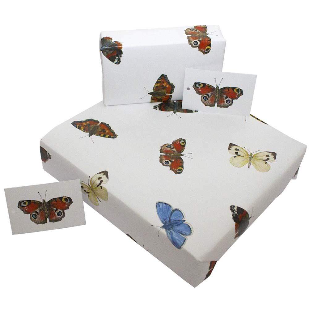 Eco Friendly Recycled Wrapping Paper & Gift Tag - English Butterflies &Keep
