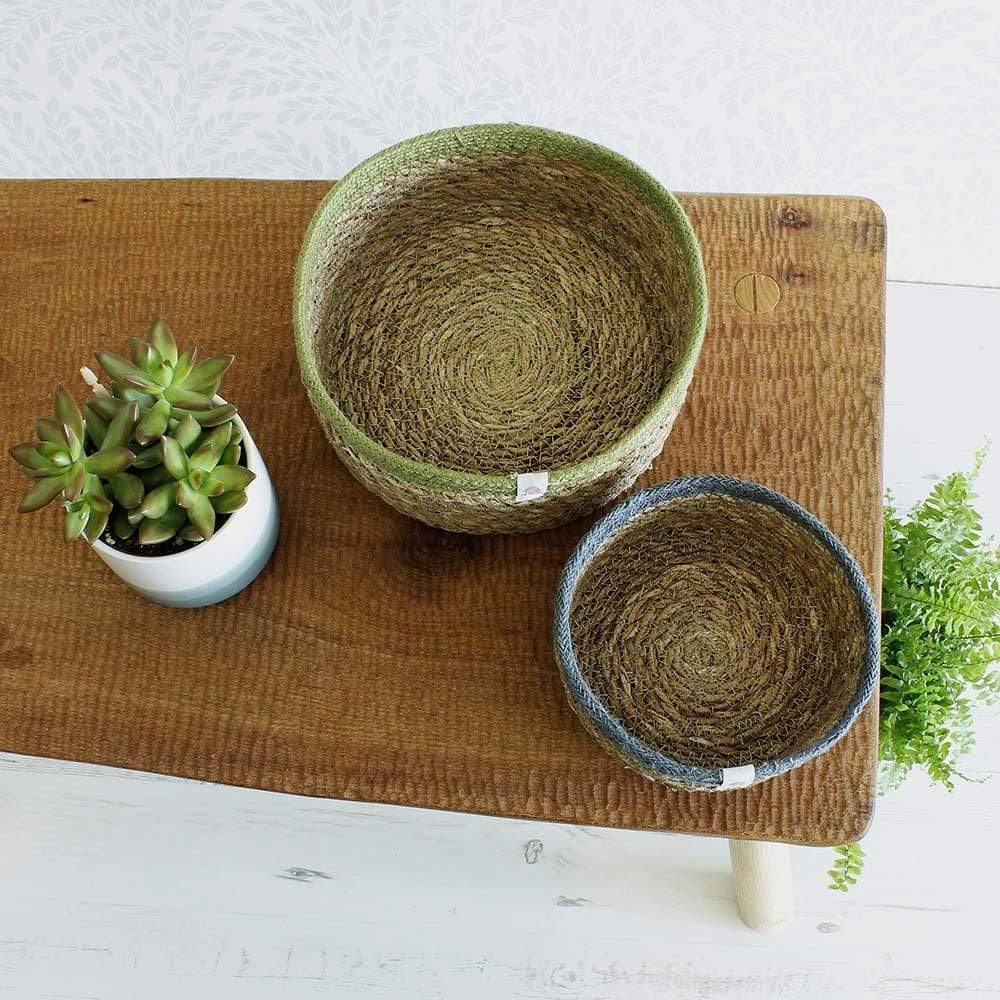 Respiin Shallow Seagrass & Jute Basket - Medium Natural/Green &Keep