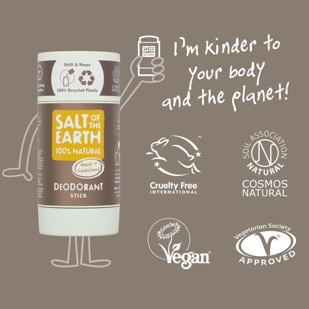 Salt of The Earth Natural Deodorant Stick (Refillable) - Amber & Sandalwood &Keep