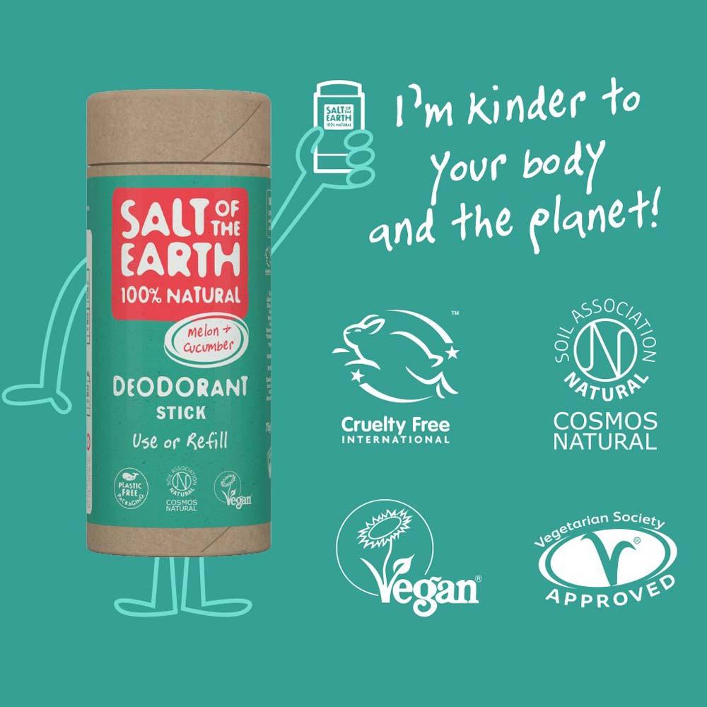 Salt of The Earth Natural Deodorant Stick Tube - Melon & Cucumber &Keep