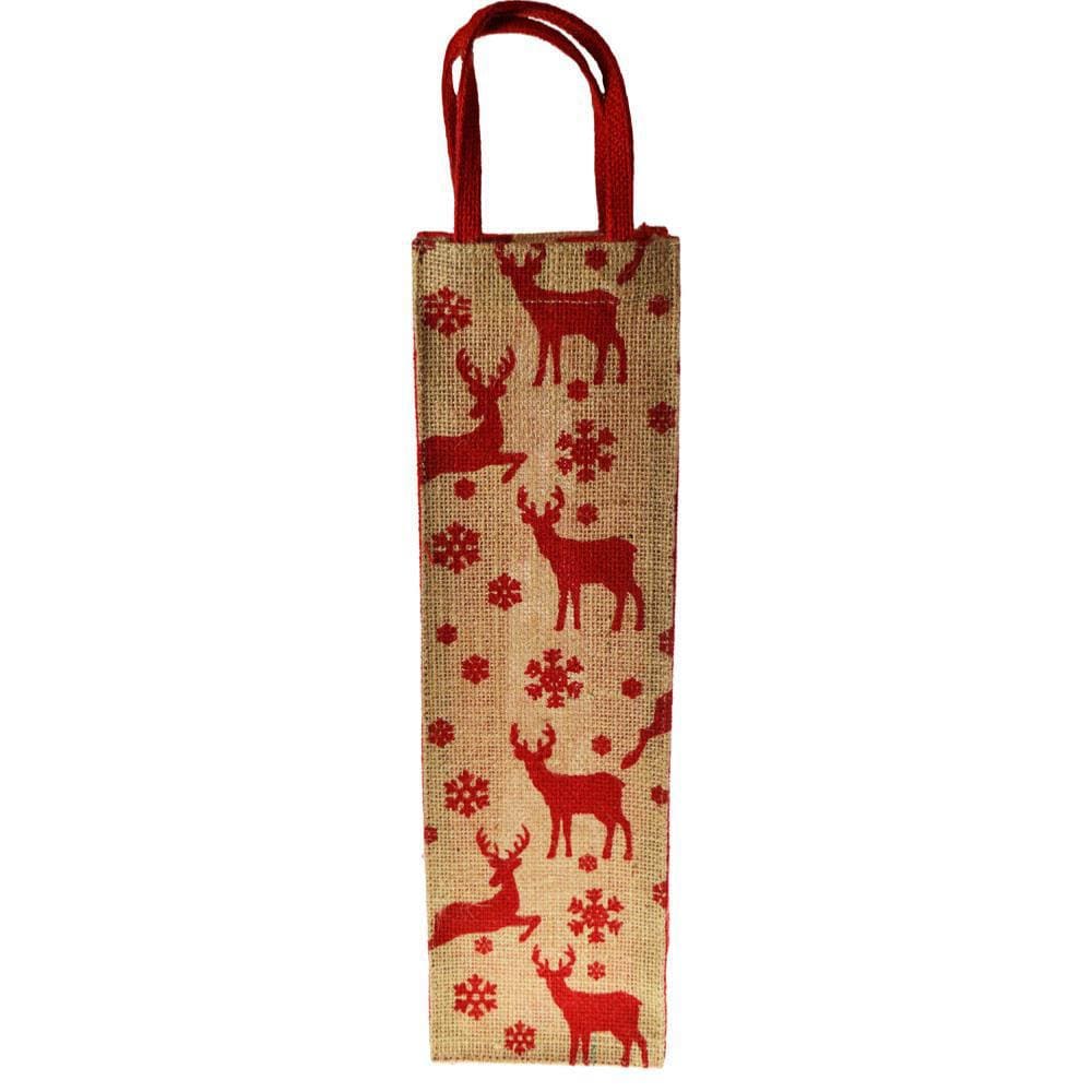 Christmas Jute Bottle Bag by Shared Earth - Reindeer &Keep