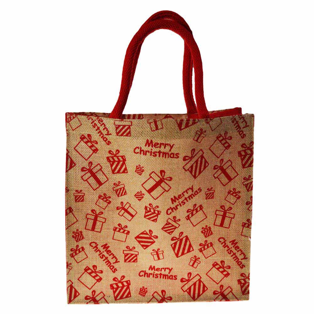 Christmas Jute Gift Bag/Shopping Bag by Shared Earth - Large Presents &Keep