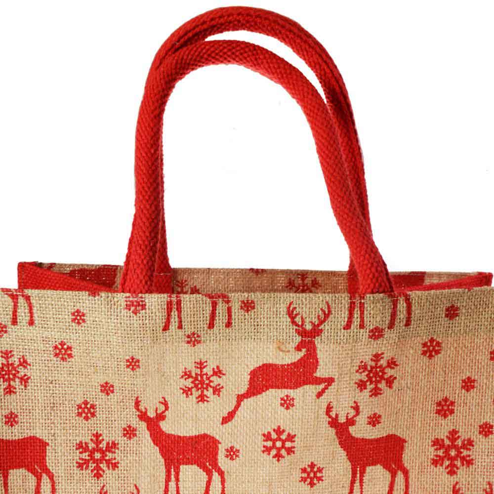 Christmas Jute Gift Bag/Shopping Bag by Shared Earth - Large Reindeer &Keep