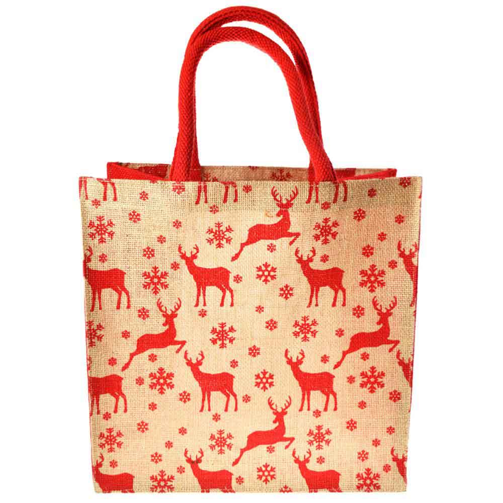 Christmas Jute Gift Bag/Shopping Bag by Shared Earth - Large Reindeer &Keep