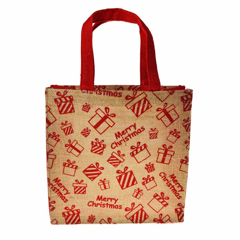 Christmas Jute Gift Bag/Shopping Bag by Shared Earth - Medium Presents &Keep