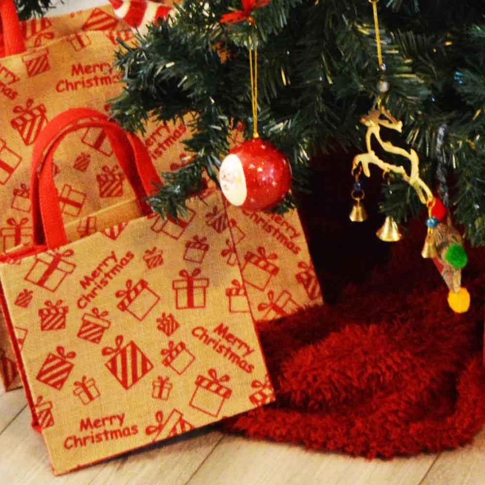 Christmas Jute Gift Bag/Shopping Bag by Shared Earth - Medium Presents &Keep