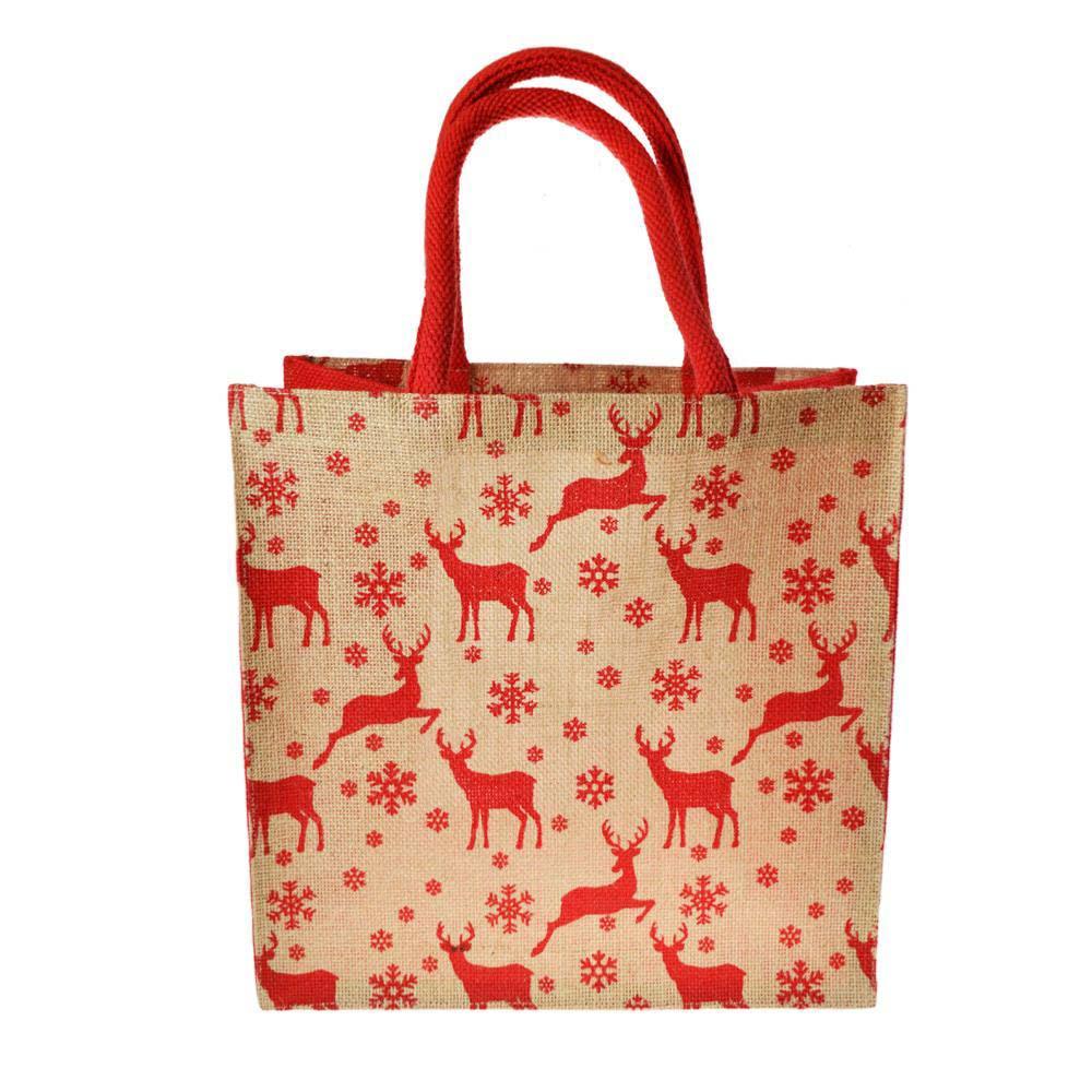 Christmas Jute Gift Bag/Shopping Bag by Shared Earth - Small Reindeer &Keep