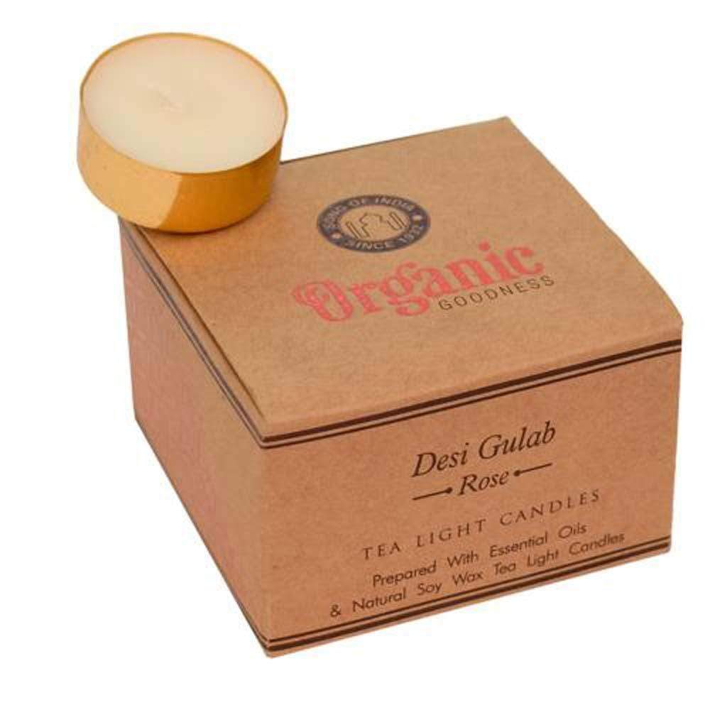 Organic Goodness Pack of 12 Tea Lights - Desi Gulab Rose &Keep