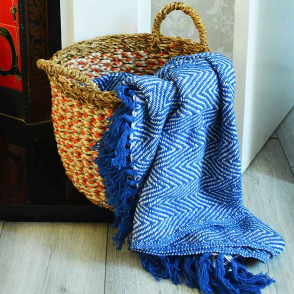 Recycled Cotton Throw/Bedspread Blue Chevron Shared Earth &Keep