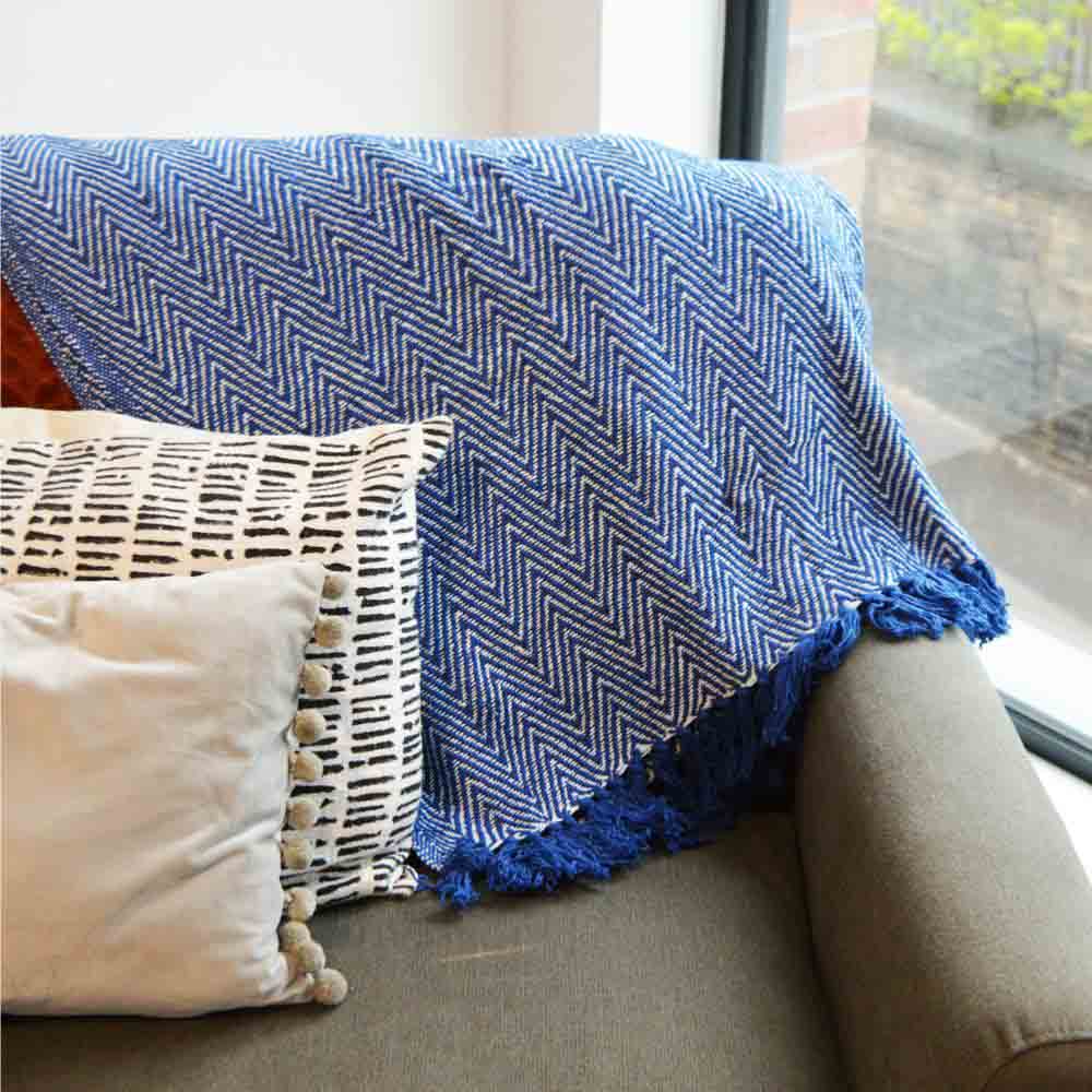 Recycled Cotton Throw/Bedspread Blue Chevron Shared Earth &Keep