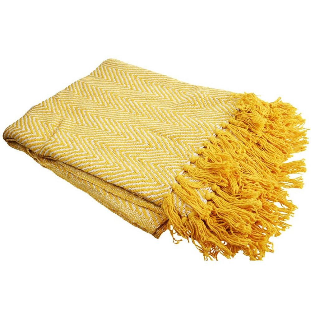 Recycled Cotton Throw/Bedspread Yellow Chevron Shared Earth &Keep
