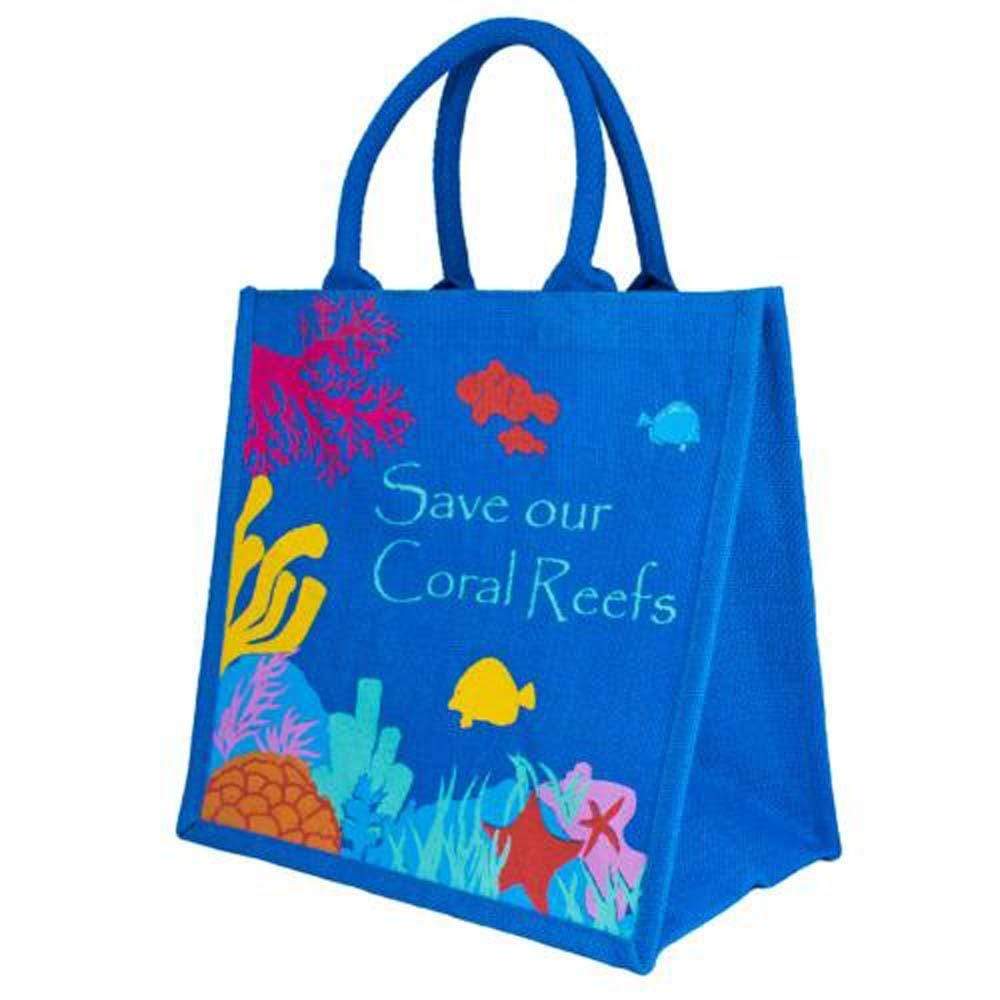 Medium Jute Shopping Bag by Shared Earth - Save Our Coral Reefs &Keep