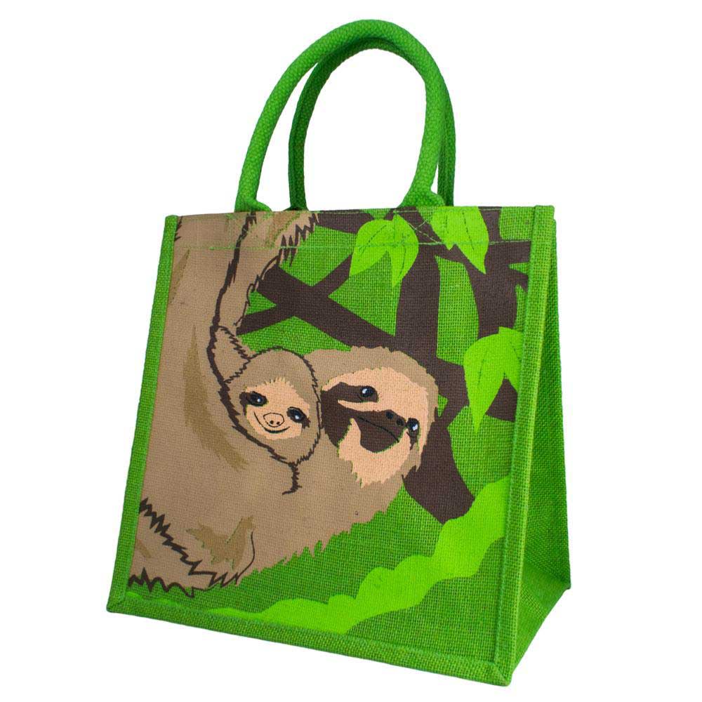 Medium Jute Shopping Bag by Shared Earth - Sloth & Baby &Keep