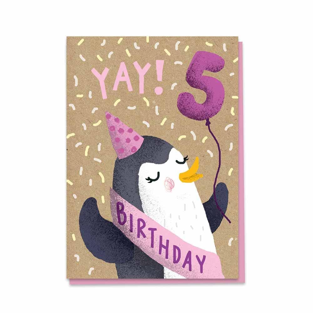 5th Birthday Penguin - Recycled Charity Greetings Card &Keep