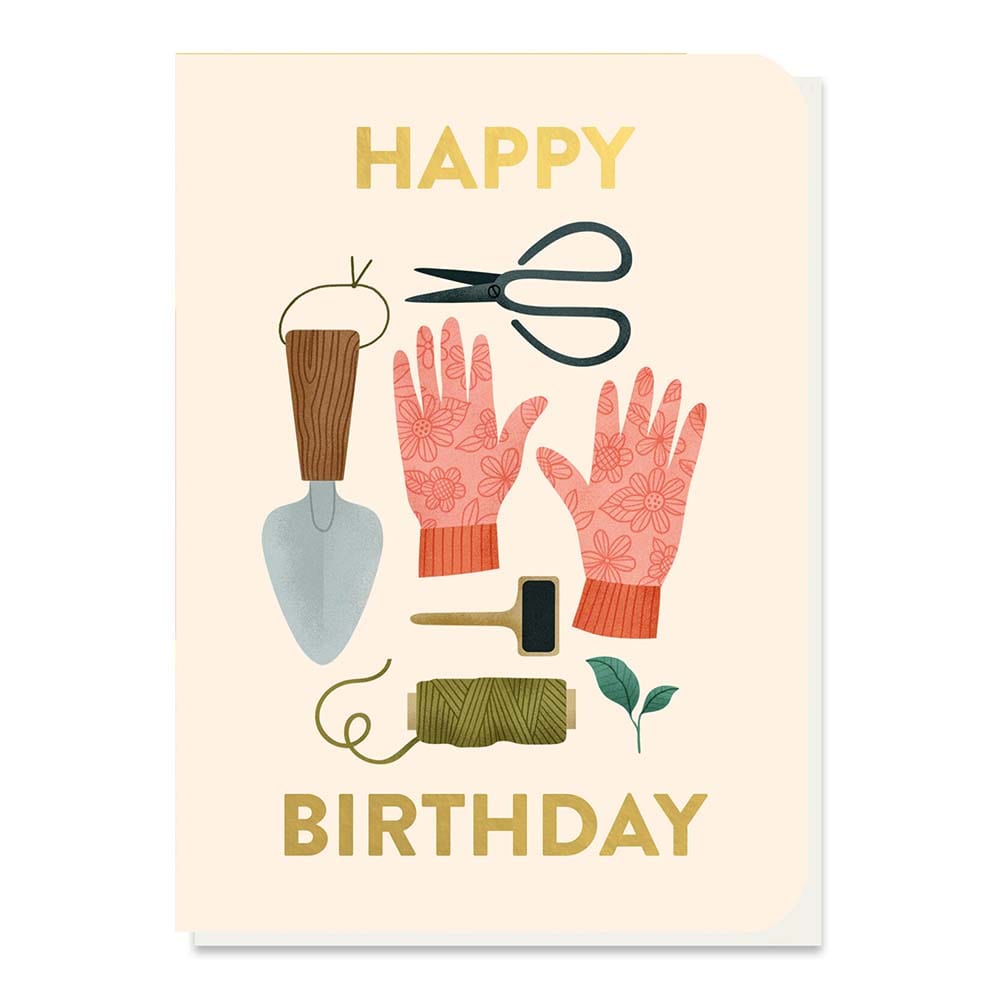 Happy Birthday Gardeners Tools Greetings Card with Mixed Herb Seed Sticks &Keep