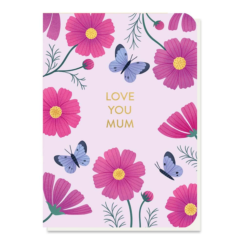 Love You Mum Greetings Card with Pink Cosmos Seed Sticks &Keep