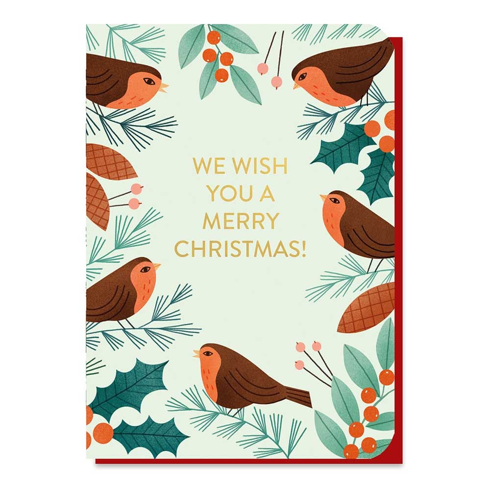 Wish You a Merry Christmas Robins Card with Christmas Tree Seed Sticks &Keep