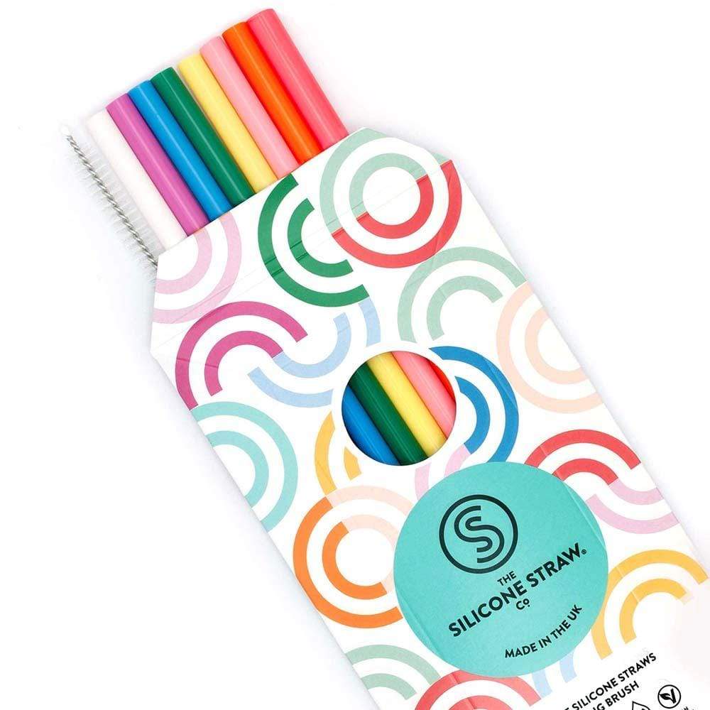 Pack of 8 Colourful Reusable Silicone Straws &Keep