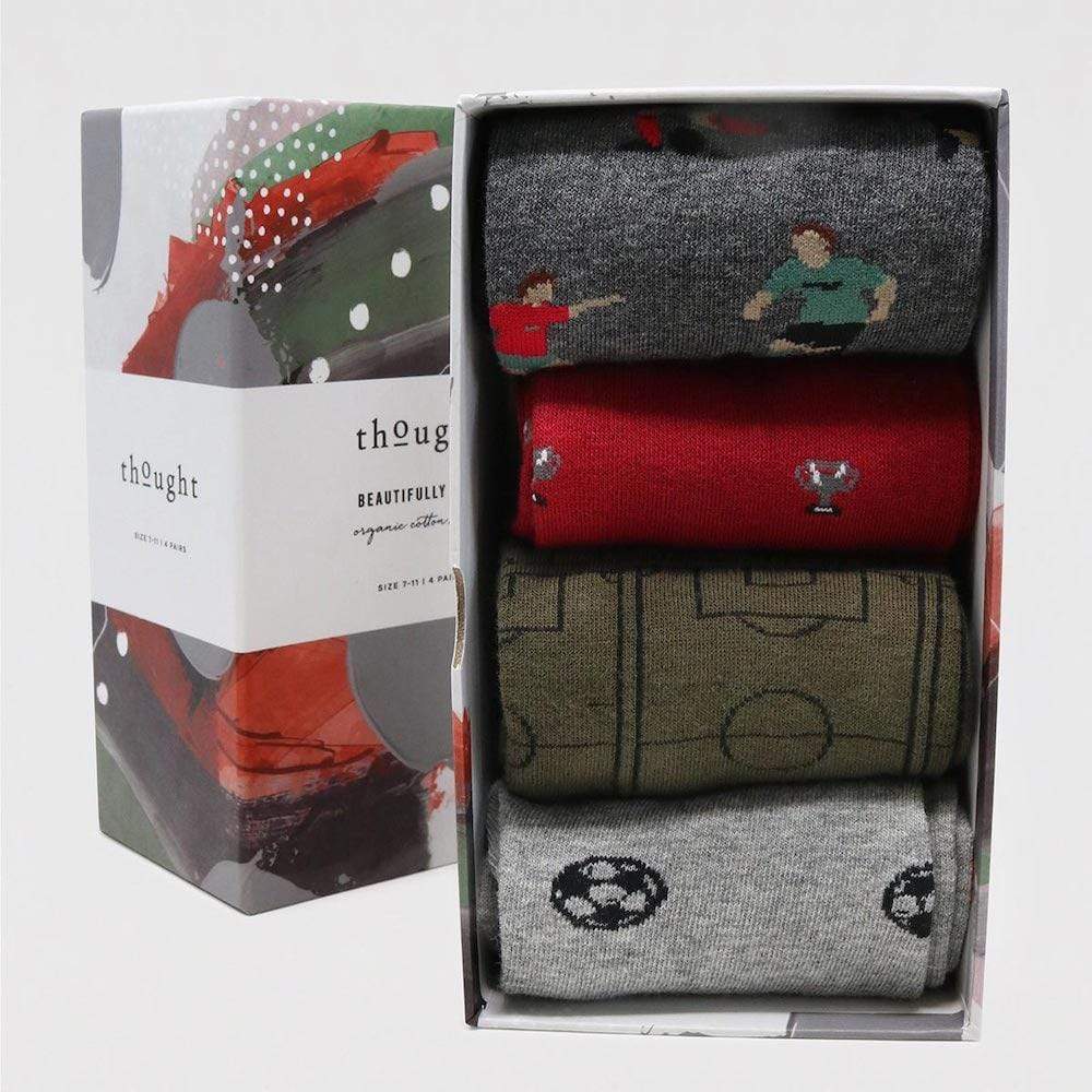 Gift Box of 4 Men's Organic Cotton Socks by Thought - Football &Keep