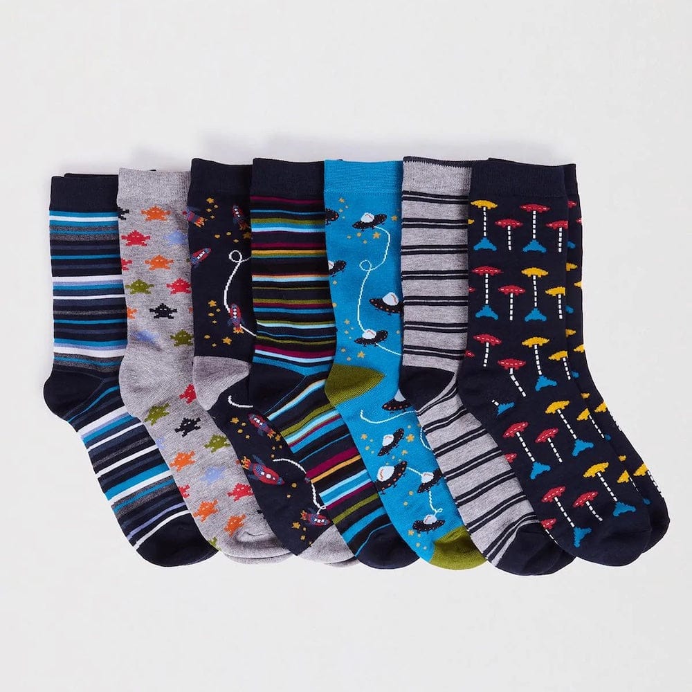 Gift Box of 7 Men's Bamboo Socks by Thought - The Space Collection &Keep