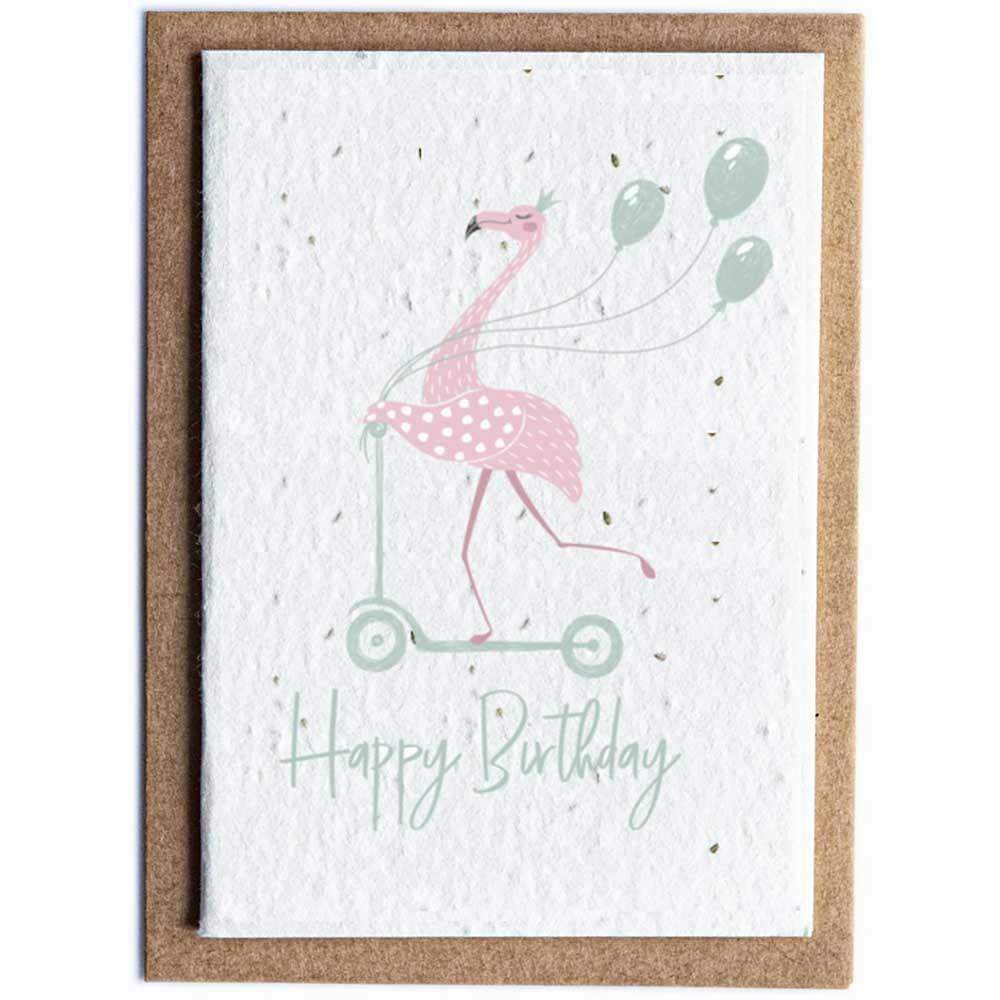 Seed Paper Greetings Card - Happy Birthday Flamingo &Keep